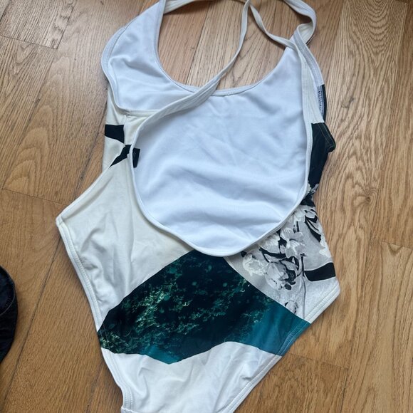 Proenza Schouler Swim One Piece Halter Swimsuit White Floral Print Sz Small - Picture 5 of 6